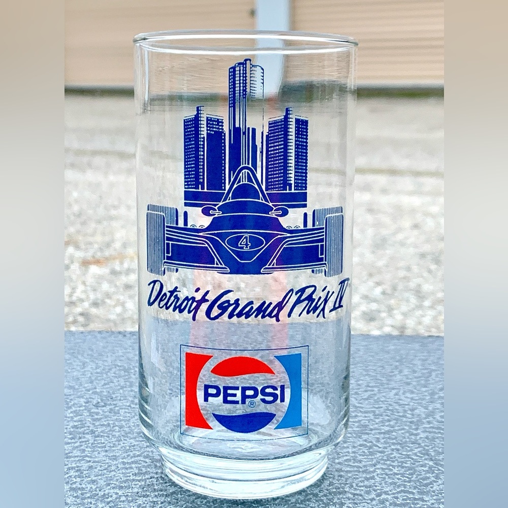 1985 Vintage Officially Licensed Pepsi Detroit GRAND PRIX IV Drinking Glass